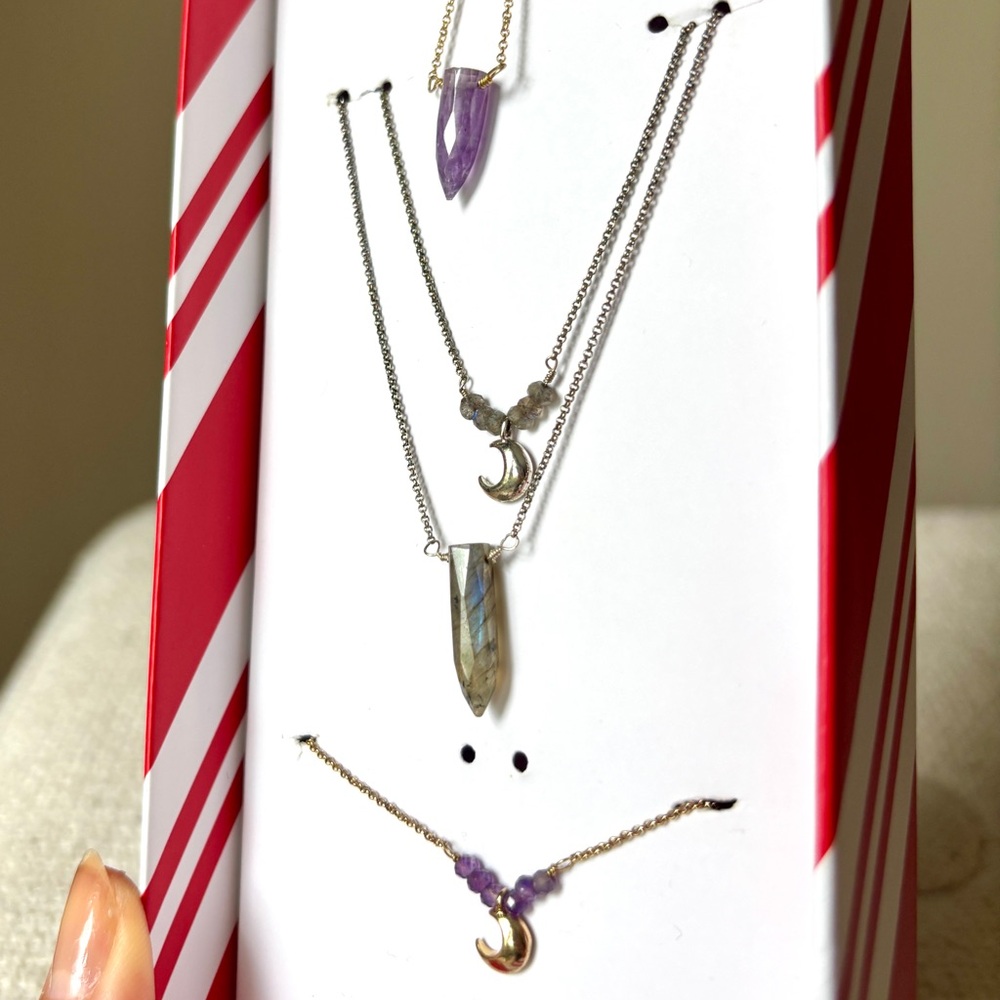 Lune Norte lot of 4 necklaces: gold amethyst and silver labradorite moon